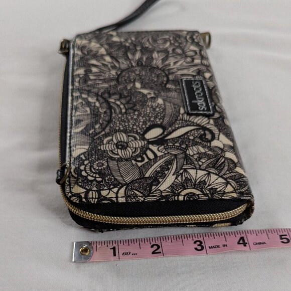 Sakroots Black and White Coated Canvas Floral All Over Print Wristlet - Picture 5 of 5